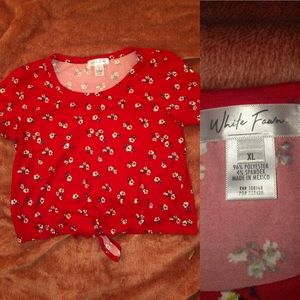 Red floral cropped tee